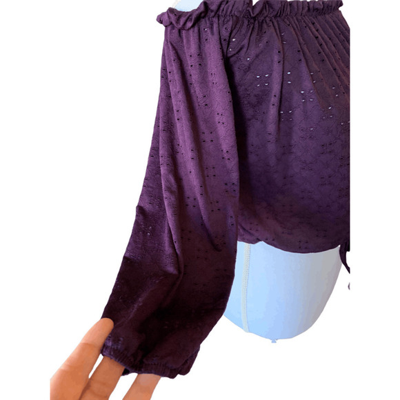 Peppermint Womens Top Boho Peasant Purple Off On Shoulder Eyelet Cropped Large - Picture 3 of 12
